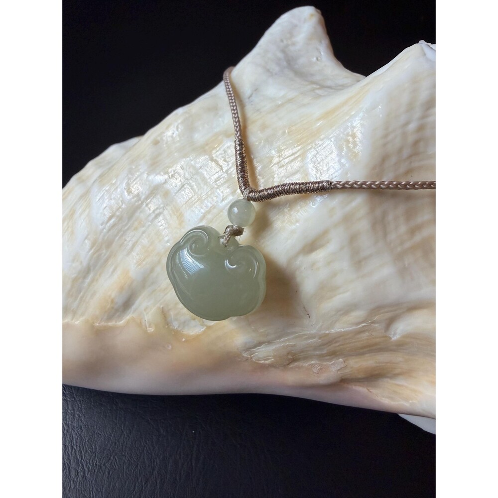 Natural Jade Ruyi Lock Pendant Necklace Hand-Carved Cloud Scroll, Adjustable
